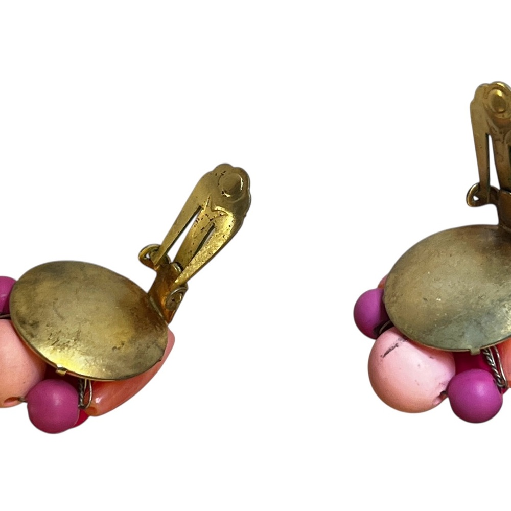 Vintage Clip-On Earrings Set Green w/ Faux Pearl & pink w/ Magenta Multicolor - Picture 13 of 15